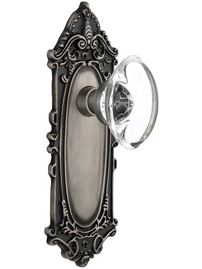 Largo Design Door Set with Oval Crystal Glass Knobs in Antique Pewter.